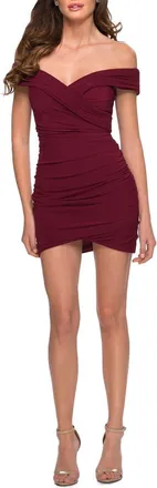 La Femme Short Off The Shoulder Jersey Homecoming Dress in Burgundy at Nordstrom, Size 4
