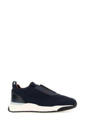 Santoni Knit-and-Leather Hybrid Sneaker - Navy