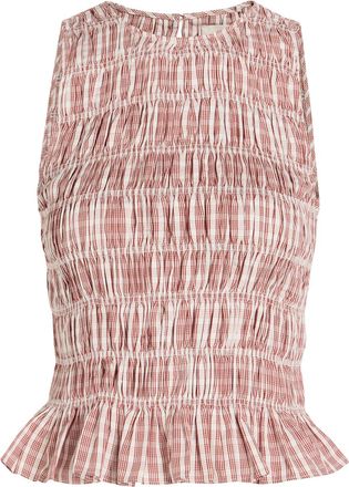 Faithfull The Brand Cales Checked Shirred Cotton-poplin top - Red And White - XL (UK16 / XL)