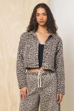 Vintage Havana Leopard Denim Jacket In Brown