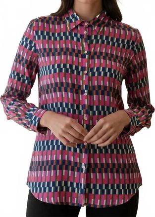 Vilagallo Mariela Geometric Block Print Shirt In Pink