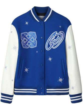 Off-white Bling Stars bomber jacket - women - Leather/Polyamide/Viscose/Virgin Wool - 38 - Blue