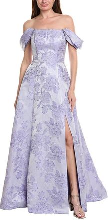 Rene Ruiz Off-The-Shoulder Folded Neckline Textured Gown