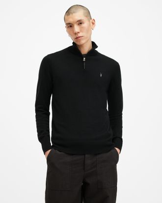 AllSaints Kilburn Zip Funnel Neck Ramskull Jumper