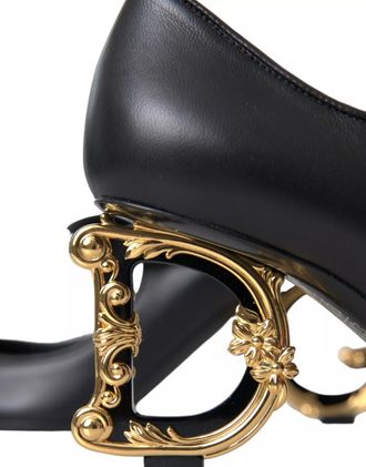 Dolce & Gabbana Black Leather Logo Heels Mary Janes Pumps Womens Shoes (Pre-Owned)