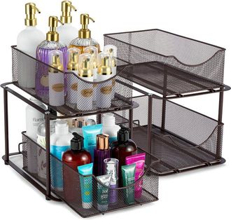 Sorbus Set Of 2 Mesh 2 Tier Brown Under Sink Organizers