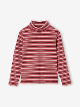 Vertbaudet Geripptes M&auml;dchen Rollkragen-Shirt himbeer