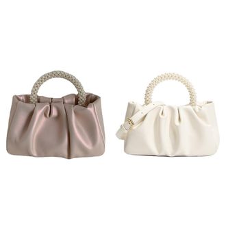 Generic PU Leather Pleated Handbag Versatile Cloud Bag Crossbody Bag for Women (White)