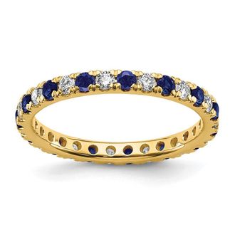 Diamond2Deal 14k Yellow Gold Lab Grown Diamond & Sapphire Eternity Wedding Band Ring 1/2Ct Clarity- VS Color- G-H
