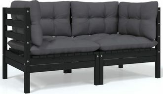 vidaXL Sof&aacute; De Jard&iacute;n De 2 Plazas Con Cojines Madera Maciza Pino Negro Vidaxl