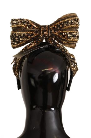 Dolce & Gabbana Womens Gold Crystal Beaded Sequined Silk Bow Headband Diadem Acetate Accessory
