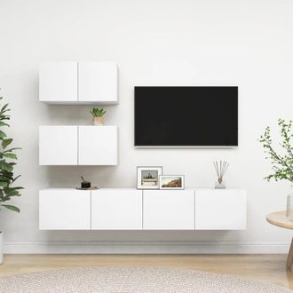 vidaXL Set De Muebles De Sal&oacute;n Tv 4 Piezas Madera De Ingenier&iacute;a Blanco Vidaxl