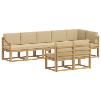 vidaXL Conjunto De Sof&aacute;s De Exterior Con Coj&iacute;n 8 Pcs Y Beige Poli&eacute;ster Vidaxl