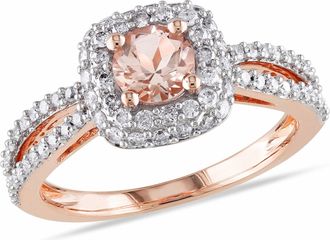 Mimi & Max 1/2ct TGW Morganite 1/2ct TW Diamond Halo Engagement Ring 14k Rose Gold