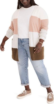 Madewell Kent Colorblock Stripe Cardigan Sweater in Antique Cream at Nordstrom Rack, Size 1X