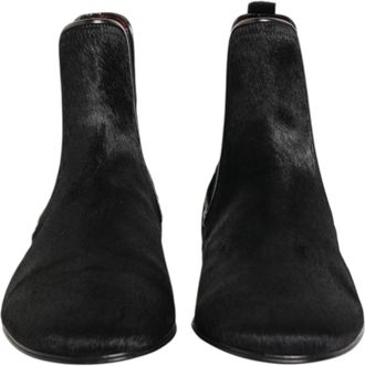 Dolce & Gabbana Black Leather Fur Men CHELSEA Boots Mens Shoes