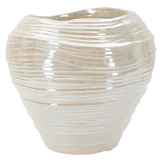Dmora Vaso Batobamo, Acabado Efecto Mate, Estructura Blanca, Degradado Crema, Rosa