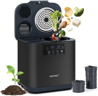 Costway Composter Elettrico Intelligente Da Cucina Da 4 Litri, Contenitore Automatico Per Compost Da Banco Con Display A Led, Autopulente, Nero