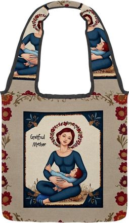 Generic Grateful Mother and Baby Reversible Canvas Shoulder Tote - Double-Sided Print, 12oz Cotton, 27cm Drop, Fold-Flat Bag for Travel, Shopping, Street Outi