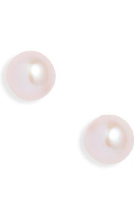Nordstrom Freshwater Blush Pearl Stud Earrings in Blush- 14K Yellow Gold at Nordstrom, Size 9 Mm