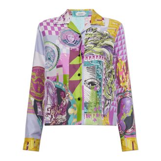 Versace Overhemden, Dames, Veelkleurig, 2Xs, Gedruid Zijde Twill Regular Shirt