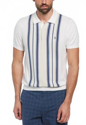 Original Penguin Retro Vertical Stripe Polo In White Multi