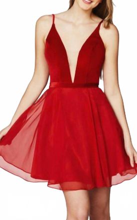 Angela & Alison Velvet Dress In Crimson
