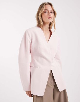 Asos Blazer stretto in lino rosa confetto-Viola