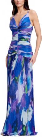 Dress The Population Elora Gown In Electric Blue Multi