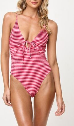 L*Space Piper Gingham Seersucker One-Piece Swimsuit in Lipstick Red at Nordstrom, Size X-Large