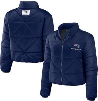 WEAR by Erin Andrews Womens WEAR by Erin Andrews Navy New England Patriots Cropped Puffer Full-Zip Jacket at Nordstrom, Size Xx-Large