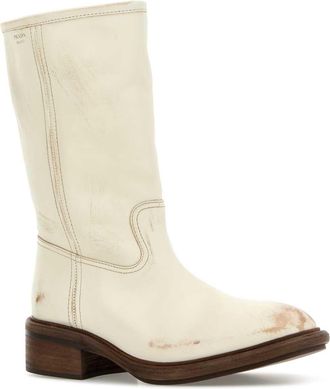 Prada Womens Distressed Calf Leather Boot Beige