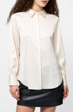 French Connection Satin Pinstripe Blouse In White