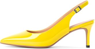 EDEFS Womens Pointy Toe Slingback Court Shoes 6.5cm Mid Heels Chic Pumps Yellow Size EU42