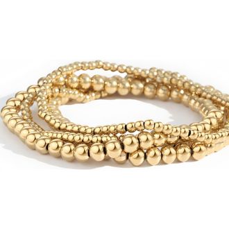 Mint & Lily 3mm & 5mm Beaded Bracelet Stacking Set in Gold at Nordstrom, Size 7.5