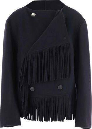 Carven Wol en kasjmier jas met franjes en dubbele sluiting - Dames - Blazers - Blauw - S - Wol - Jassen
