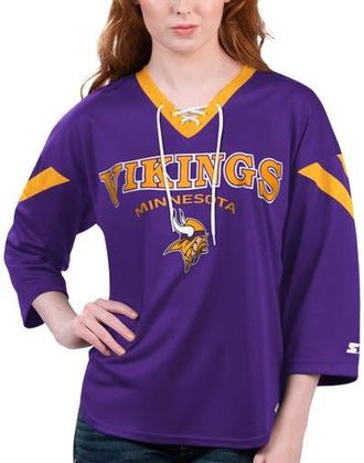 Starter Womens Starter Purple Minnesota Vikings Rally Lace-Up 3/4 Sleeve T-Shirt at Nordstrom, Size X-Small