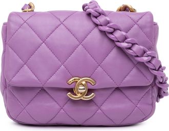 Chanel Pre-owned Womens Lambskin Leather Quilted Crossbody - Purple - One Size