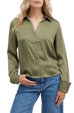 NVLT Satin Button-Up Shirt in Olive at Nordstrom Rack, Size X-Large