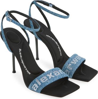 Alexander Wang Julie Billboard Crystal Logo Ankle Strap Sandal in Vintage Medium Indigo at Nordstrom, Size 38.5