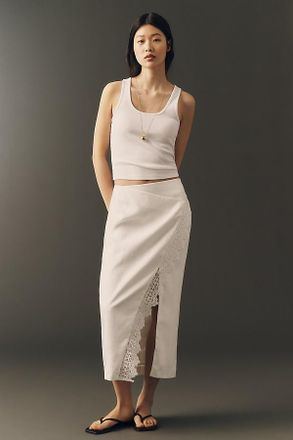 Shona Joy 100% Linen Tolie Lace Midi Skirt