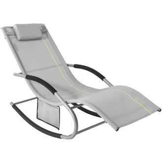 SoBuy Sobuy - Lettino Sdraio da Giardino a Dondolo - Sedia a Dondolo da Esterno in Textilene Grigio con Telaio in Metallo, 150x63x87cm, Lettino Prendisole
