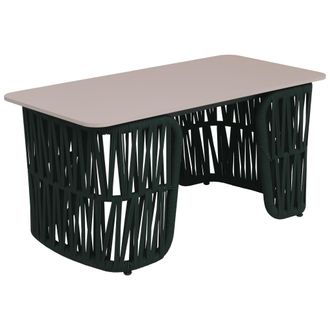Hhg Mesa De Sal&oacute;n Hhg-224, Mesa De Jard&iacute;n, Mesa De Balc&oacute;n, Exterior, Mimbre Trenzado, Piedra Sinterizada, 43 X 90 X 45 Cm, Verde, Tablero Crema