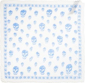 Alexander McQueen Pleated Skull Scarf - Dames - Zijden sjaals - Blauw - ONE Size - Accessoires