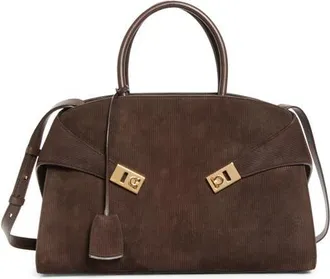 Ferragamo Medium Hug Suede Top Handle Bag in Testa Di Moro at Nordstrom