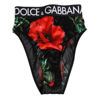 Dolce & Gabbana Bottoms, female, Black, Size: XS Black Floral High Waist Panty Underwear