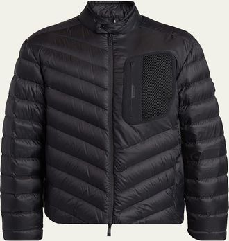 Moncler Mens Mackinac Diagonal-Quilted Down Biker Jacket