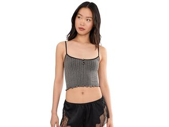 Free People Snap Into It Henley Crop Womens Clothing Black : L-XL (US Womens 14-16), Nylon/Spandex
