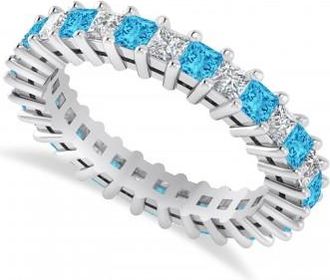Allurez Princess Diamond & Blue Topaz Wedding Band 14k White Gold (2.32ct)