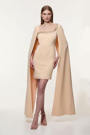 Karen Millen Womens Crystal Embellished Viscose Crepe Woven Mini Dress - Nude - Size 10 UK